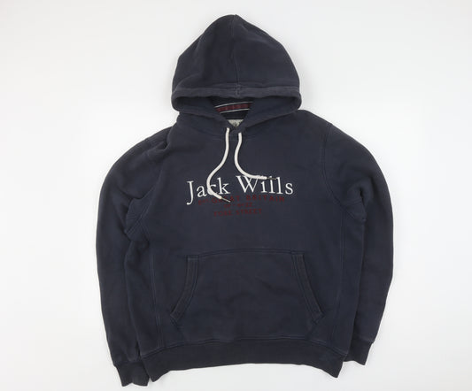 Jack Wills Men's Blue Hoodie - Large Logo Pullover