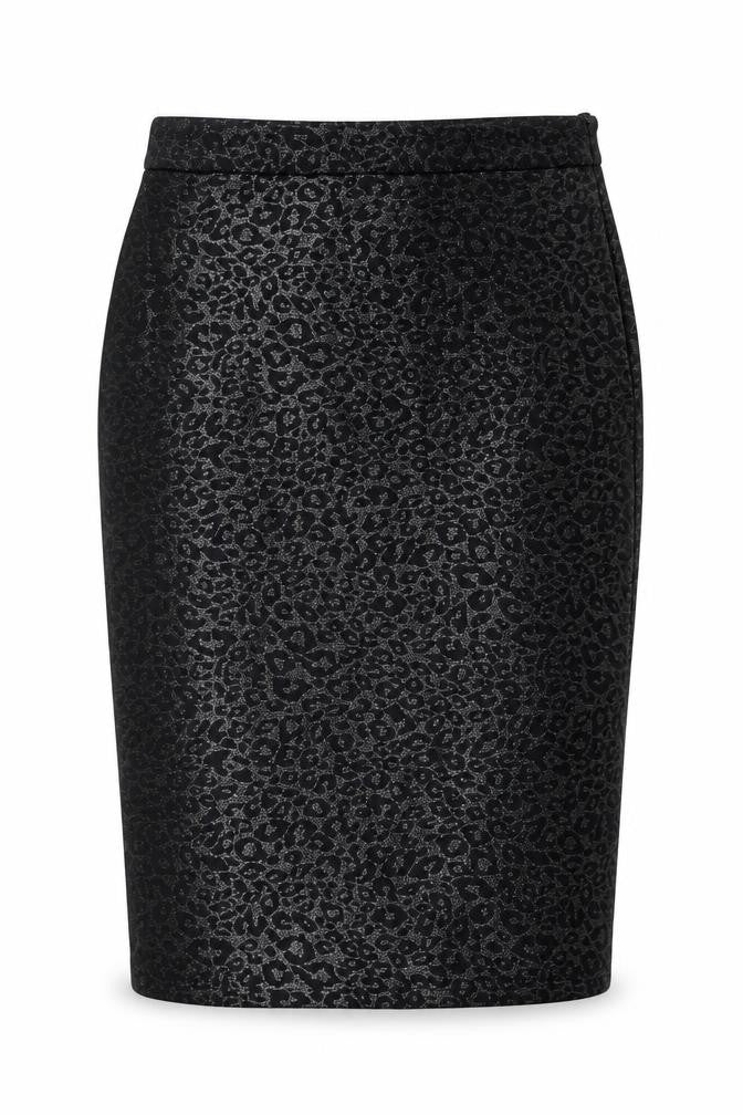 ICHI Women's Black Animal Print Pencil Skirt L