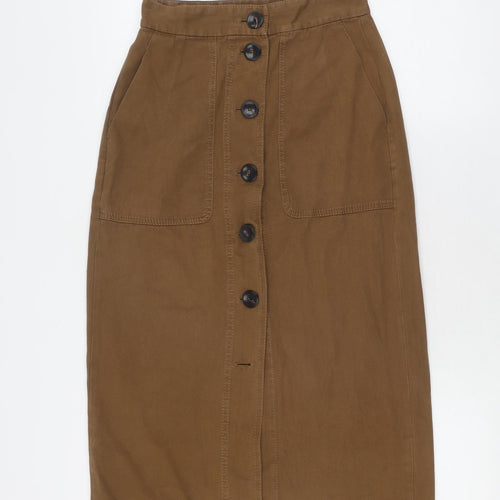 Massimo Dutti Women's Brown Knee Length Skirt, Size 10, Cotton