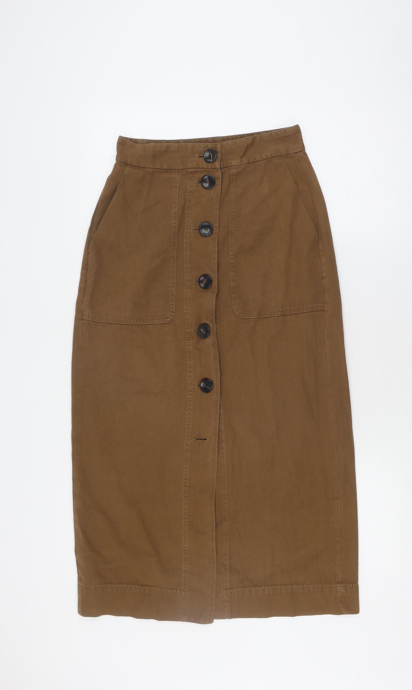 Massimo Dutti Women's Brown Knee Length Skirt, Size 10, Cotton