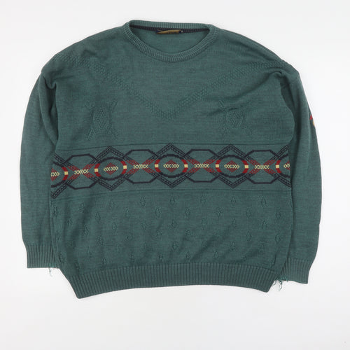 Premium Club Men’s Green Geometric Pullover, L, Vintage