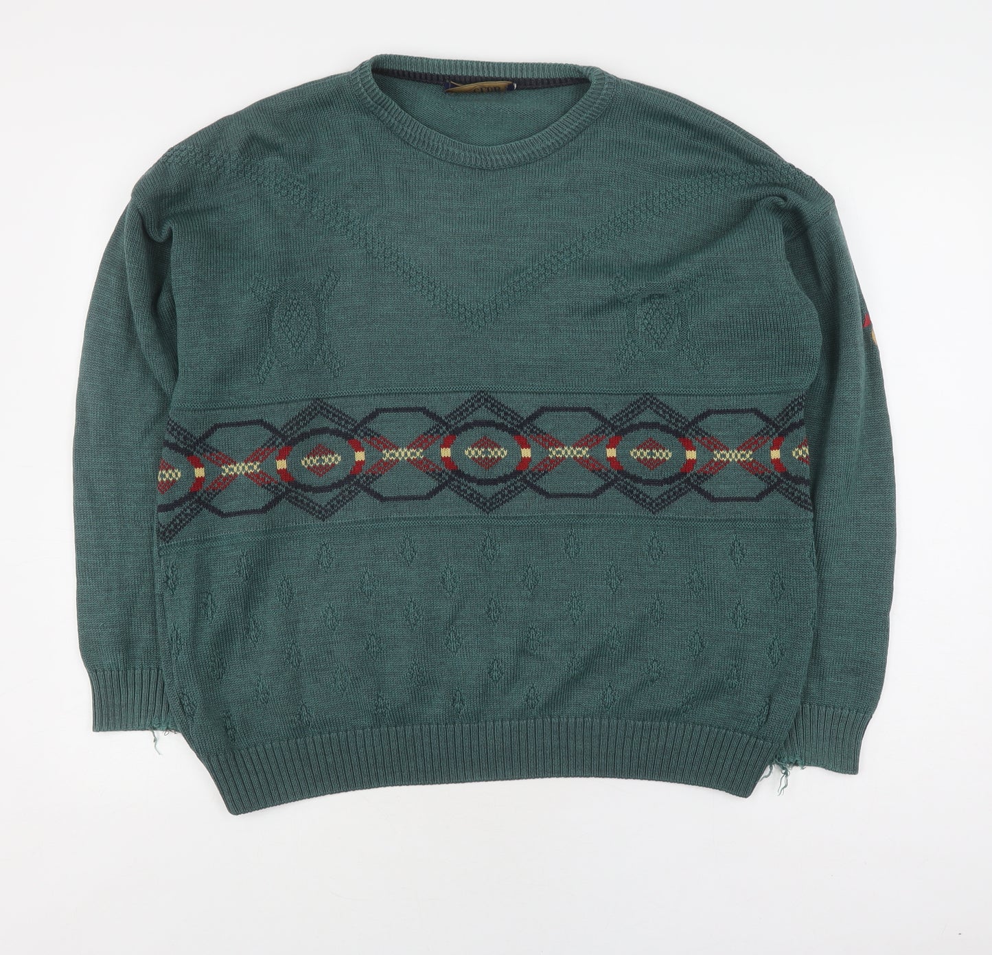 Premium Club Men’s Green Geometric Pullover, L, Vintage