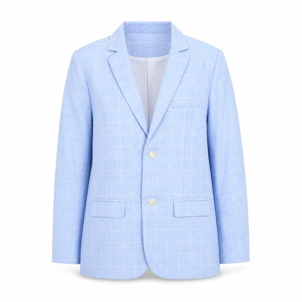 Front view of Lolanta Women's Blue Check Blazer, size 14, 2-Button