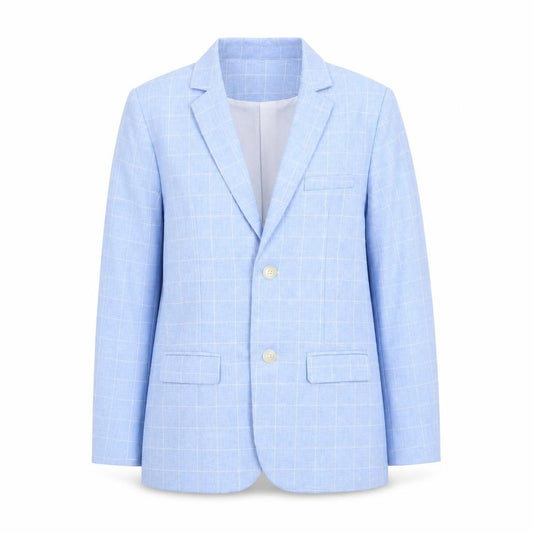 Front view of Lolanta Women's Blue Check Blazer, size 14, 2-Button