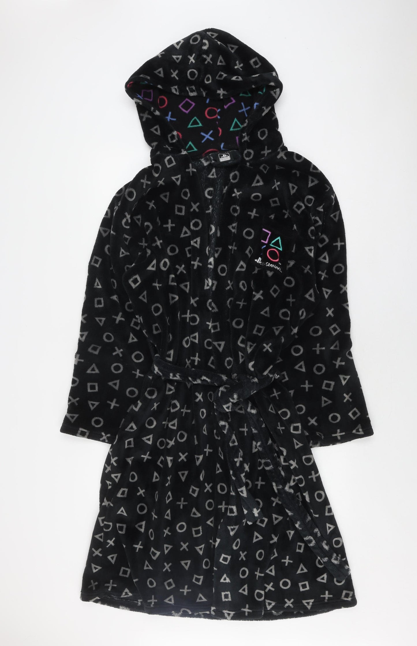 George Men's Black PlayStation Fleece Robe, S, Hooded