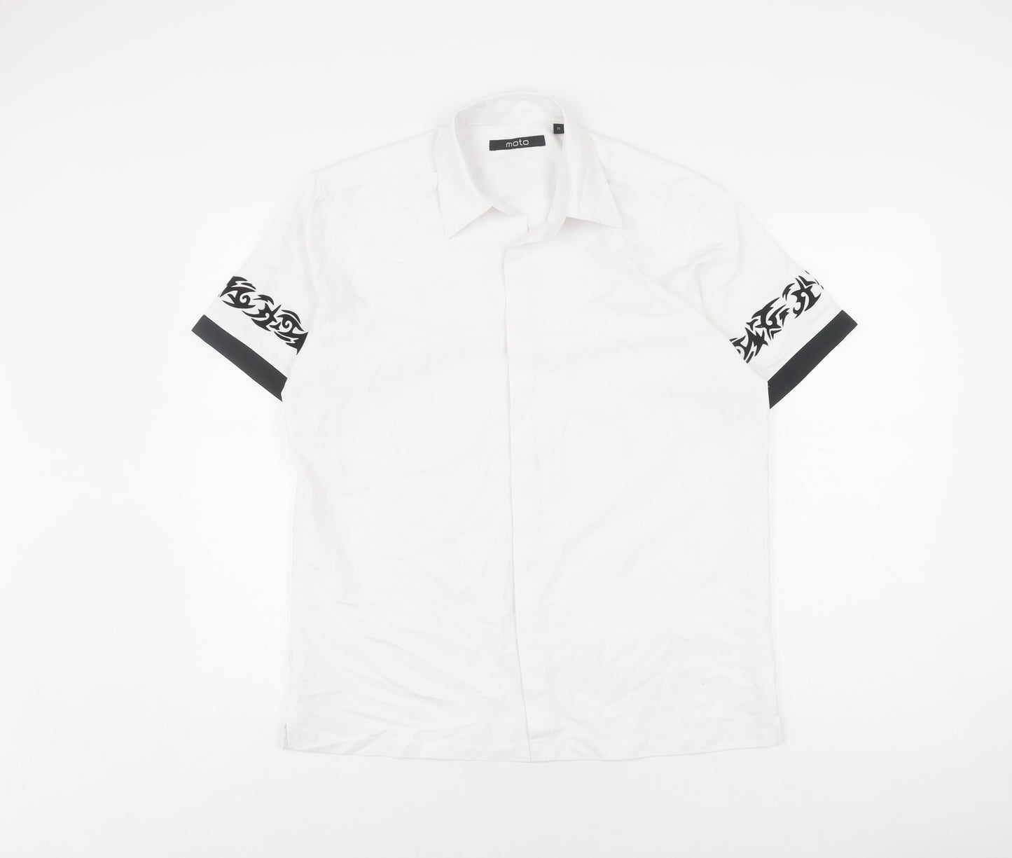 Moto Men's White Tribal Graphic Shirt M Short Sleeve