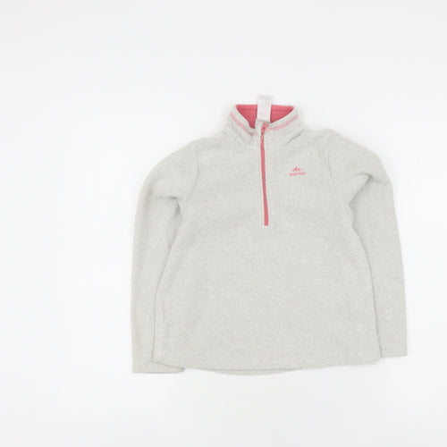 Decathlon Girls Grey Fleece Hoodie, Size 7-8 Years, 1/2 Zip