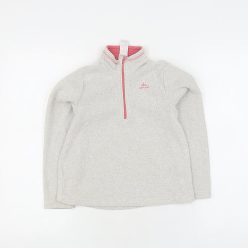 Decathlon Girls Grey Fleece Hoodie, Size 7-8 Years, 1/2 Zip