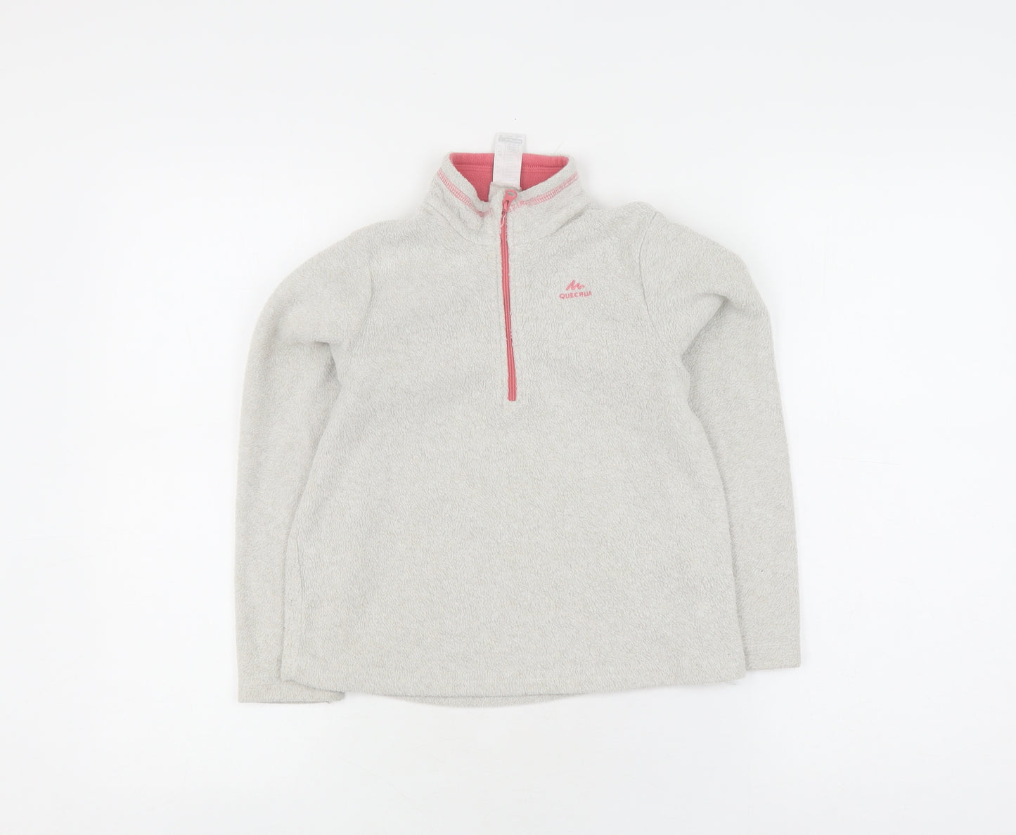 Decathlon Girls Grey Fleece Hoodie, Size 7-8 Years, 1/2 Zip