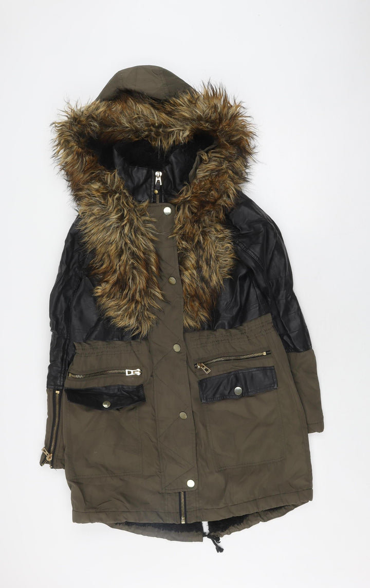 River Island Women's Green Parka Jacket Size 8 Winter Ready