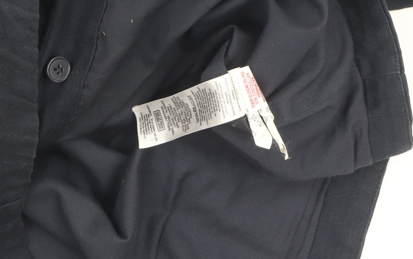 Topman Unisex Black Parka L with Hooded Fur Trim