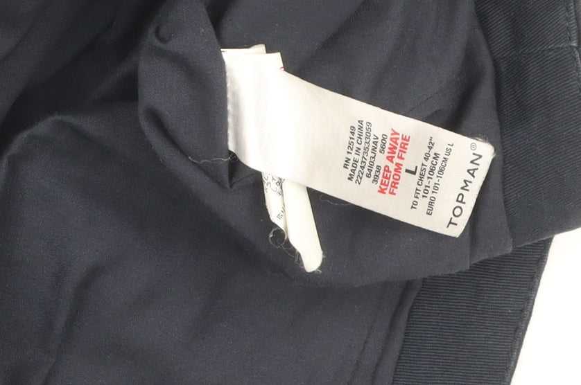 Topman Unisex Black Parka L with Hooded Fur Trim