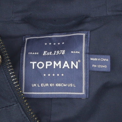 Topman Unisex Black Parka L with Hooded Fur Trim