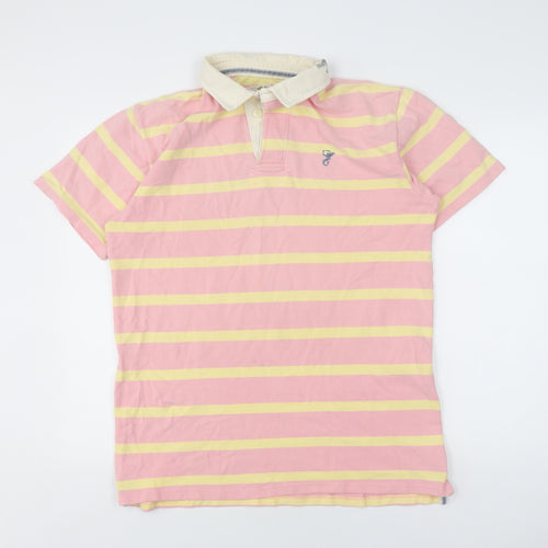 Ouda Men's Pink Striped Polo Shirt, Size M, Casual