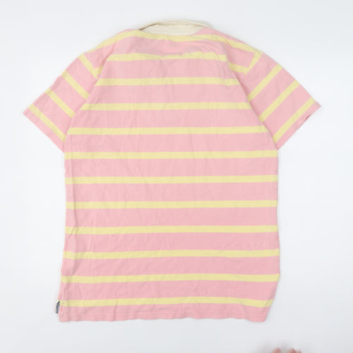 Ouda Men's Pink Striped Polo Shirt, Size M, Casual