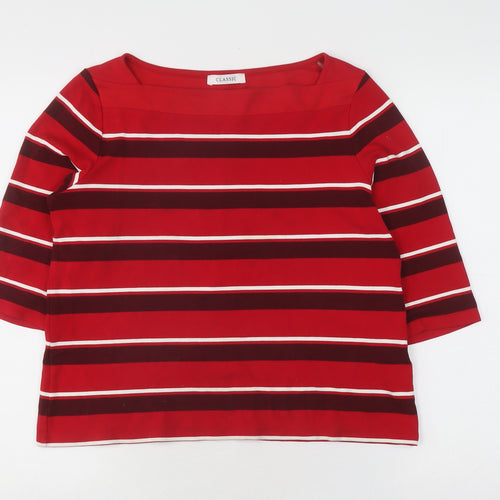 Marks and Spencer Women's Red Striped T-Shirt Size 14