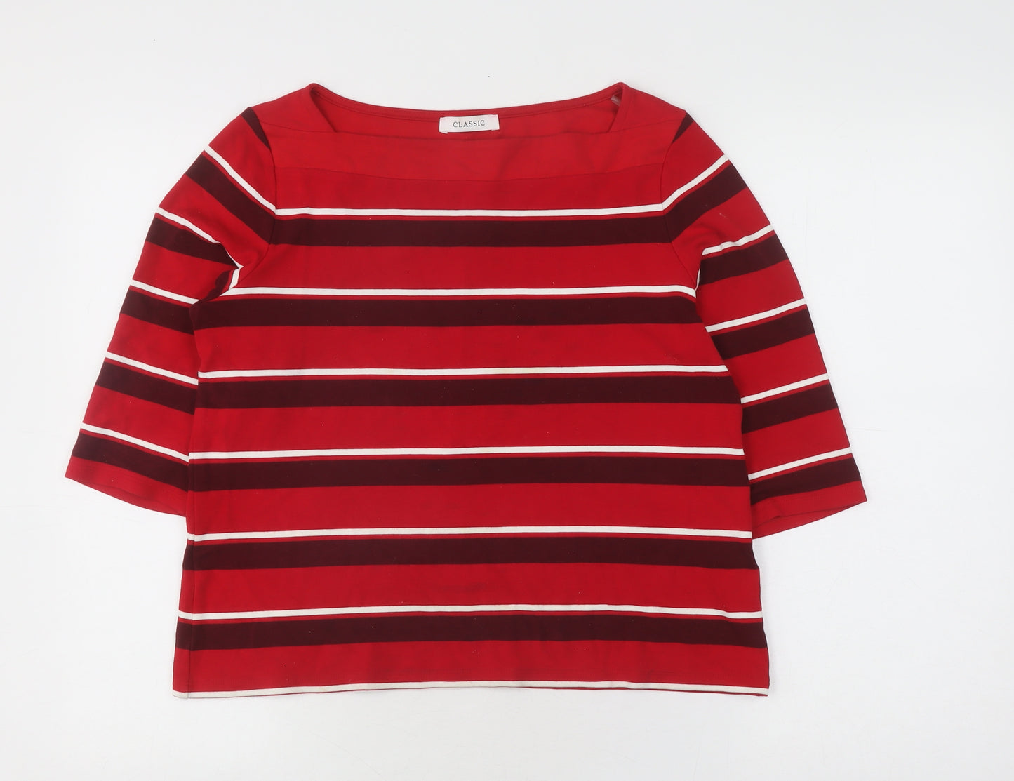 Marks and Spencer Women's Red Striped T-Shirt Size 14