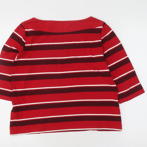 Marks and Spencer Women's Red Striped T-Shirt Size 14