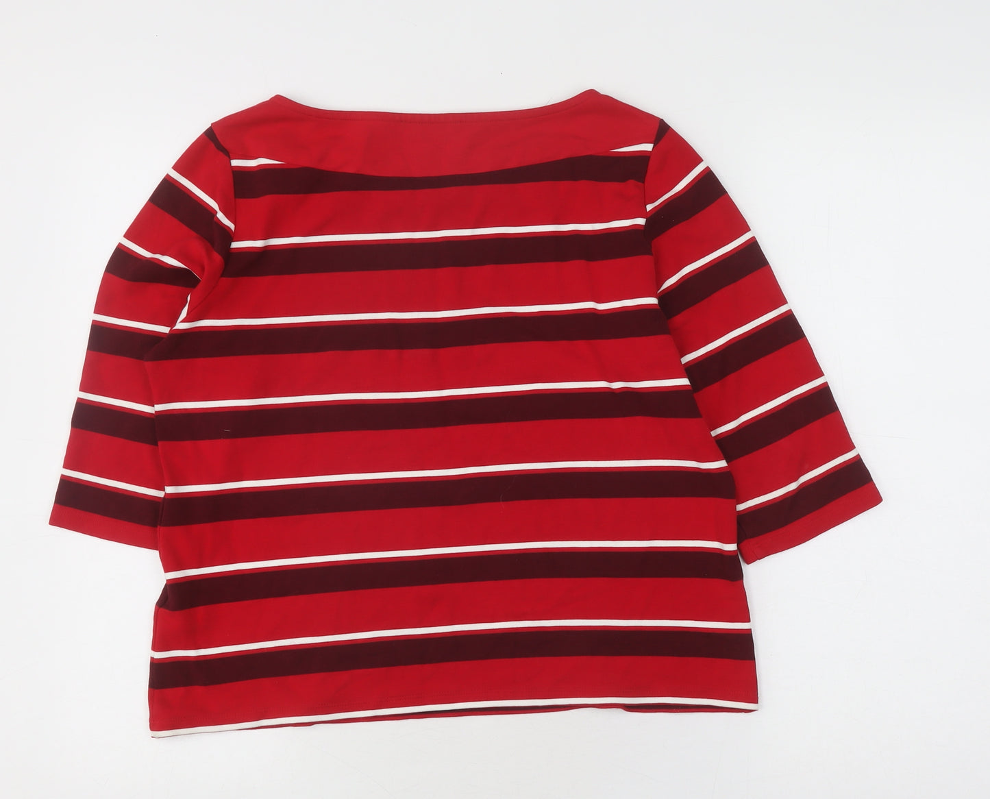 Marks and Spencer Women's Red Striped T-Shirt Size 14