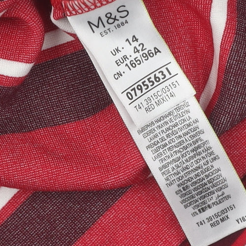 Marks and Spencer Women's Red Striped T-Shirt Size 14