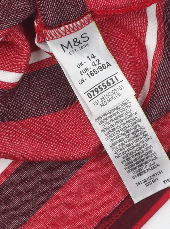 Marks and Spencer Women's Red Striped T-Shirt Size 14