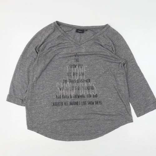 Next Women's Grey V-Neck Relaxed 3/4 Sleeve T-Shirt