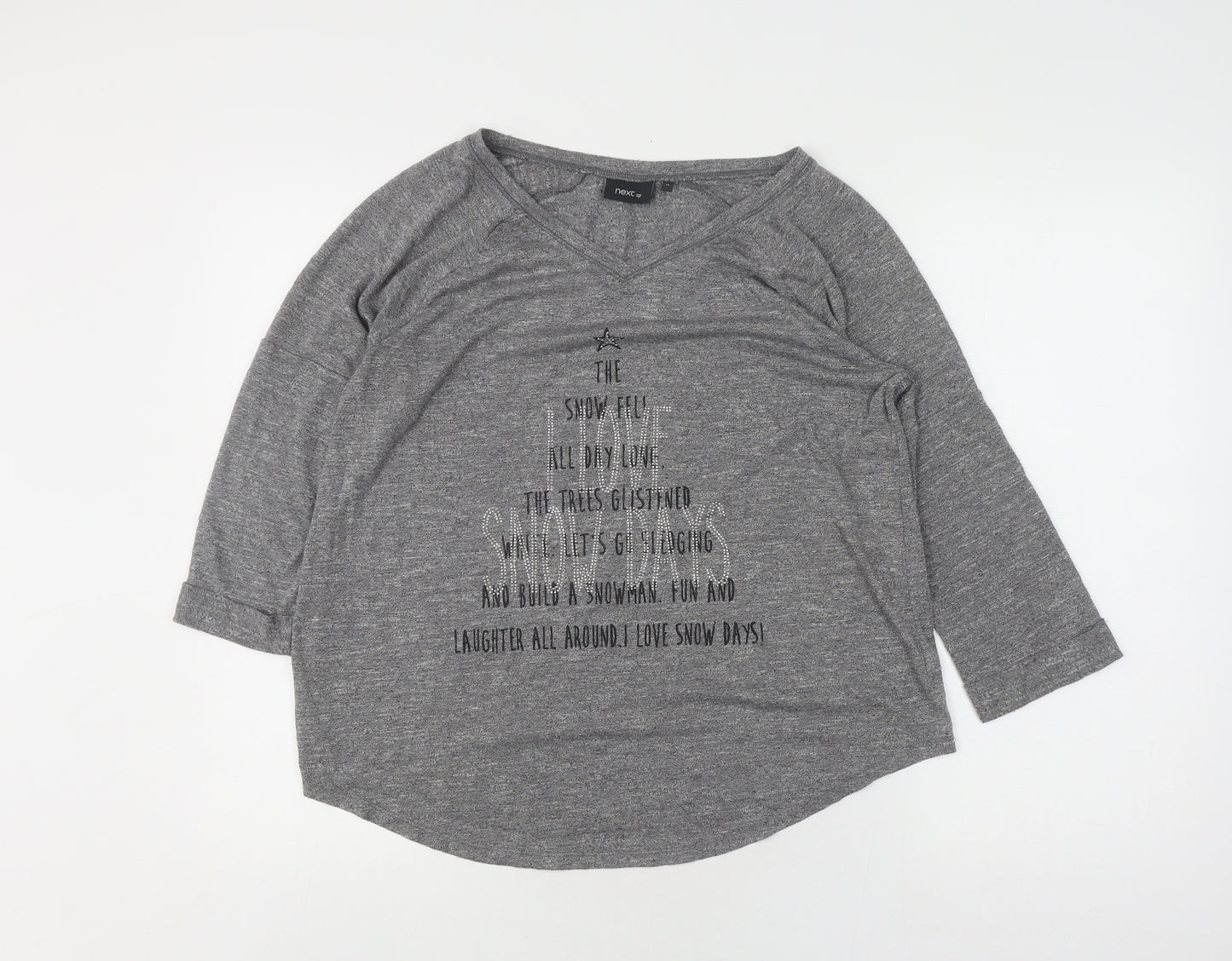 Next Women's Grey V-Neck Relaxed 3/4 Sleeve T-Shirt