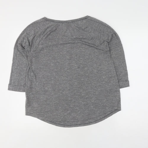 Next Women's Grey V-Neck Relaxed 3/4 Sleeve T-Shirt