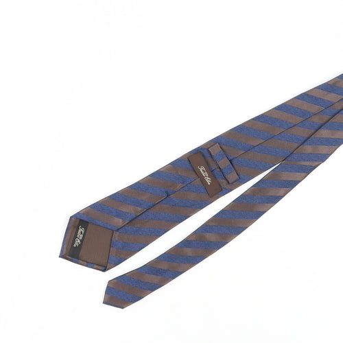 Tasso Elba Men's Brown Blue Striped Silk Slim Tie