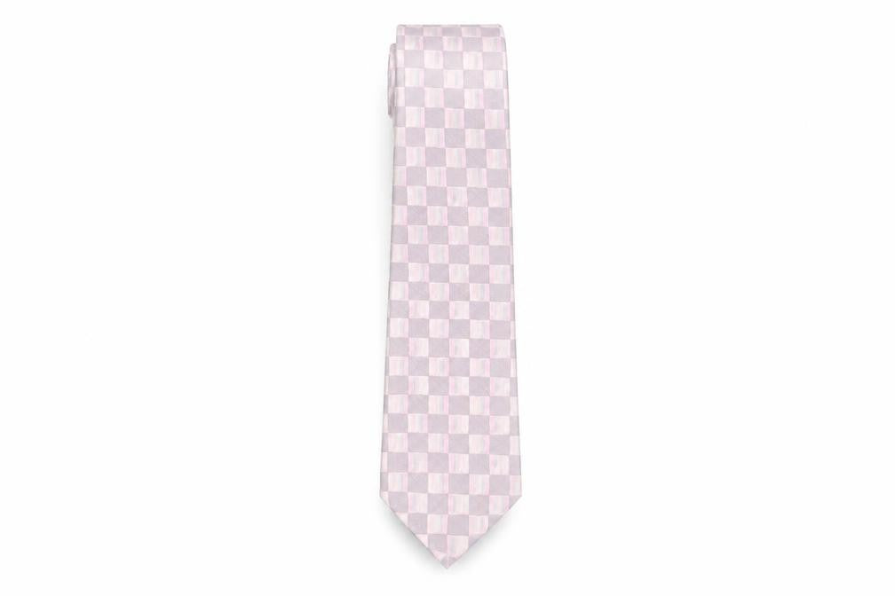 Front view of Thomas Nash Men's Pink Checked Silk Tie