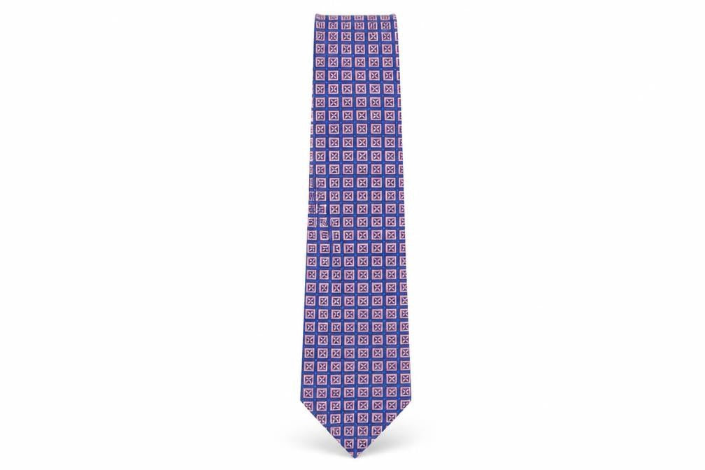 Front view of Daniel Hechter Men's Blue Silk Geometric Tie