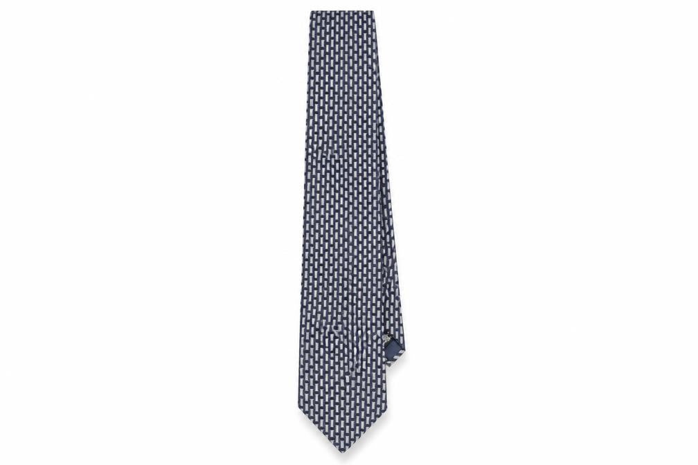 Front view of Daniel Hechter Men's Black Geometric Silk Designer Tie