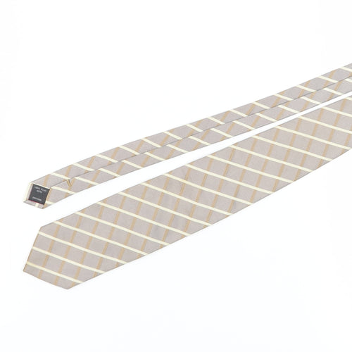 Jeff Banks Mens Beige Plaid Check Silk Tie