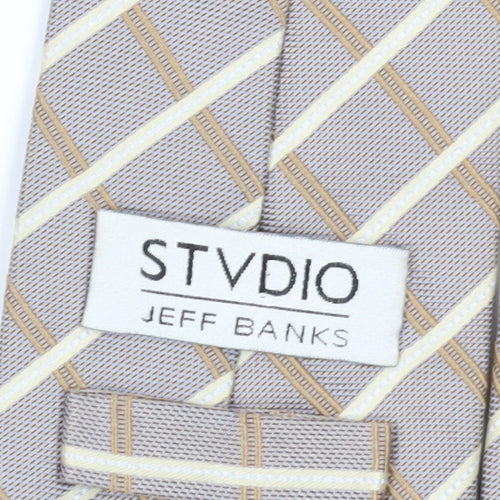 Jeff Banks Mens Beige Plaid Check Silk Tie