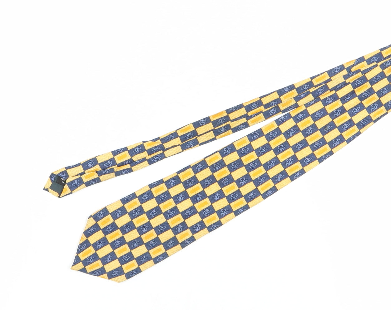 Van Heusen Men's Silk Plaid Tie Blue Yellow One Size