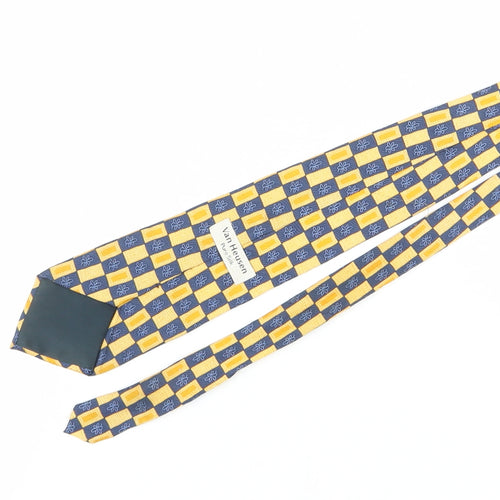Van Heusen Men's Silk Plaid Tie Blue Yellow One Size