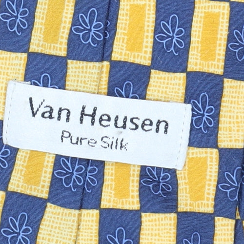 Van Heusen Men's Silk Plaid Tie Blue Yellow One Size