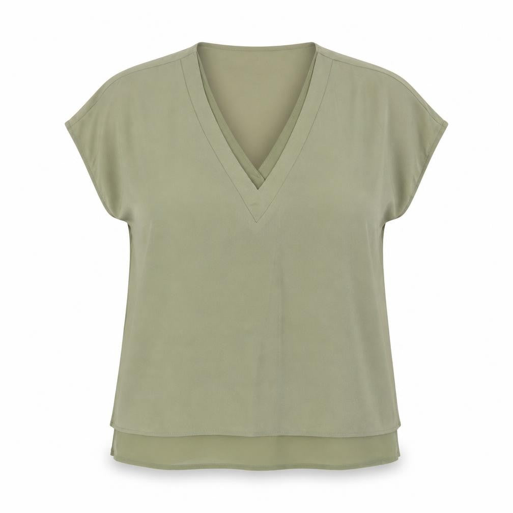 DKNY Women’s Green V-Neck Sleeveless Blouse