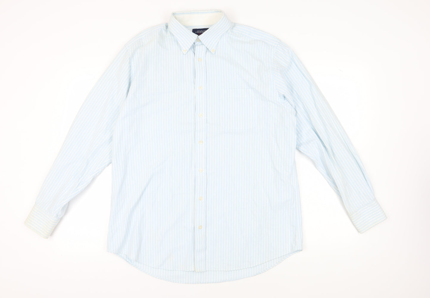 Charles Tyrwhitt Men's Blue Striped Classic Shirt L
