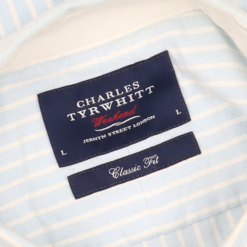 Charles Tyrwhitt Men's Blue Striped Classic Shirt L