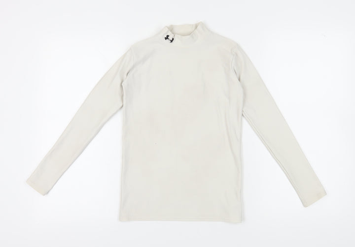Under Armour Kids Mock Neck Ivory Sports T-Shirt, M