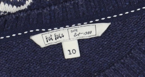 Fat Face Women's Blue Geometric Pullover Jumper, Size 10