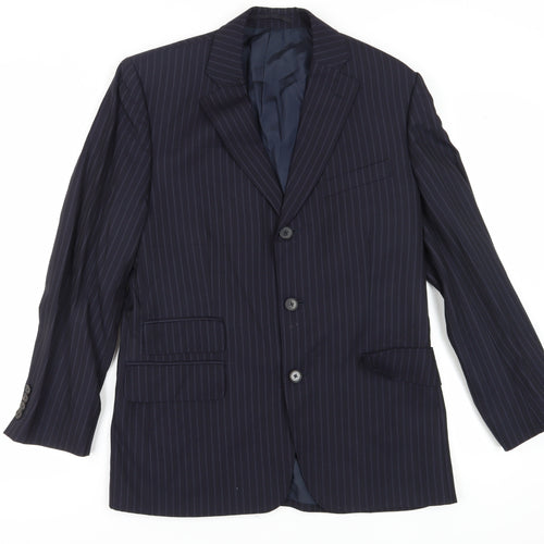 Jaeger Men's Blue 38S Suit Jacket, Striped Pattern