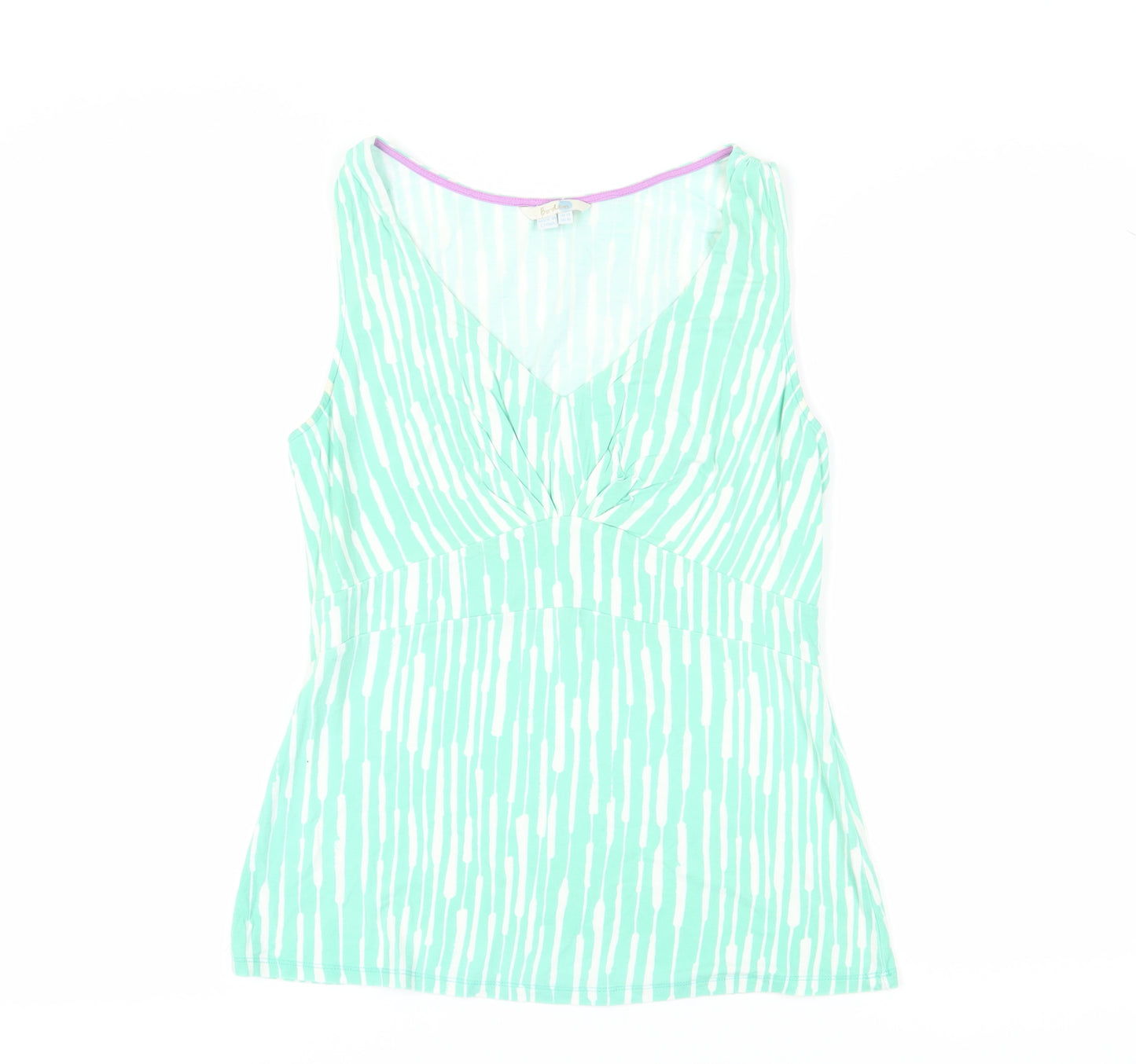 Boden Women's Green Stripe Sleeveless V-Neck Tank Top Size 14