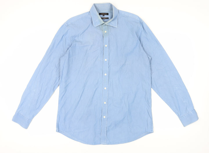 Jaeger Men's Blue Cotton Button-Up Shirt 16.5