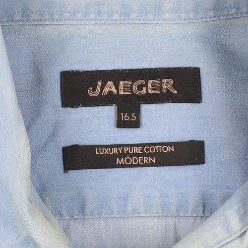 Jaeger Men's Blue Cotton Button-Up Shirt 16.5