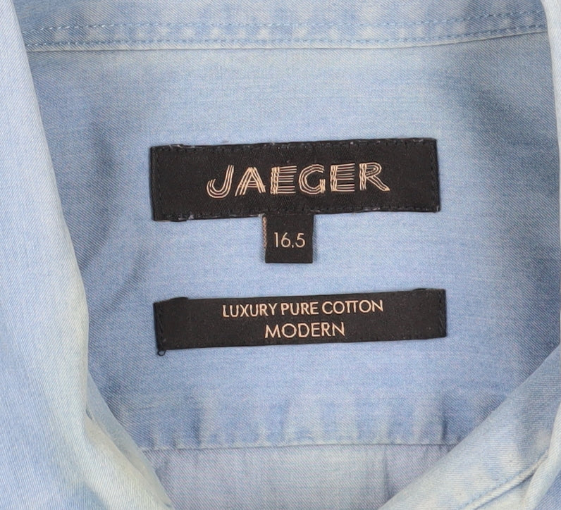 Jaeger Men's Blue Cotton Button-Up Shirt 16.5