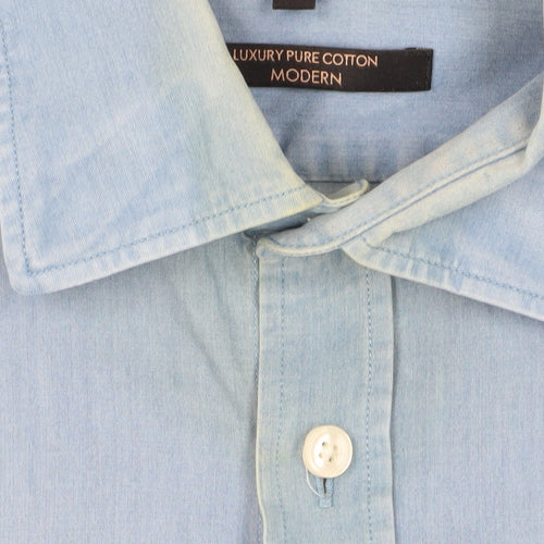 Jaeger Men's Blue Cotton Button-Up Shirt 16.5