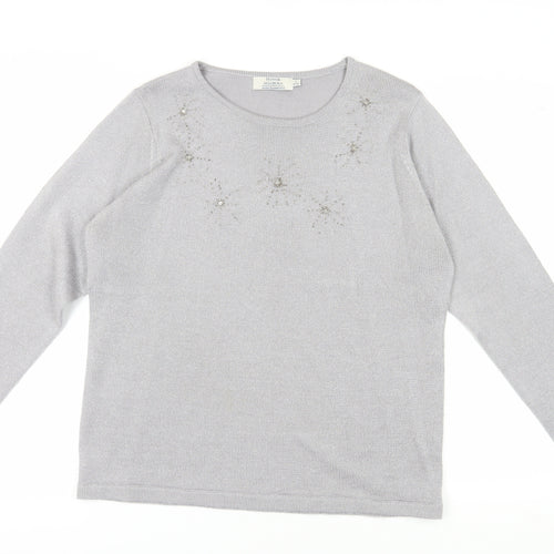 Honor Millburn Women's Grey Beaded Pullover Jumper L