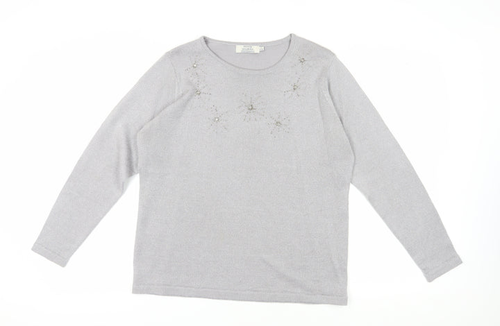Honor Millburn Women's Grey Beaded Pullover Jumper L